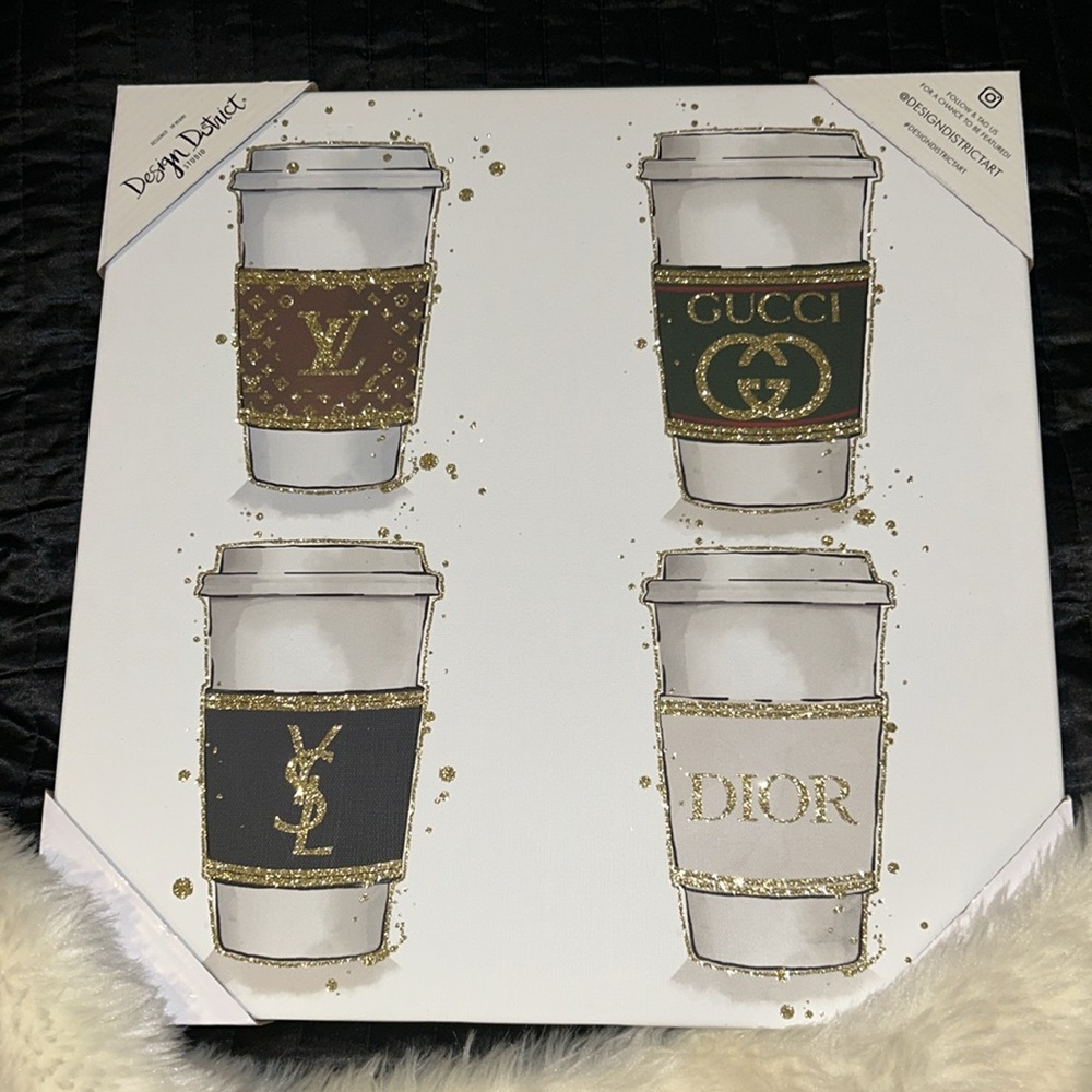 DESIGNER COFFE CUPS large wall art canvas 14x14 NEW!
